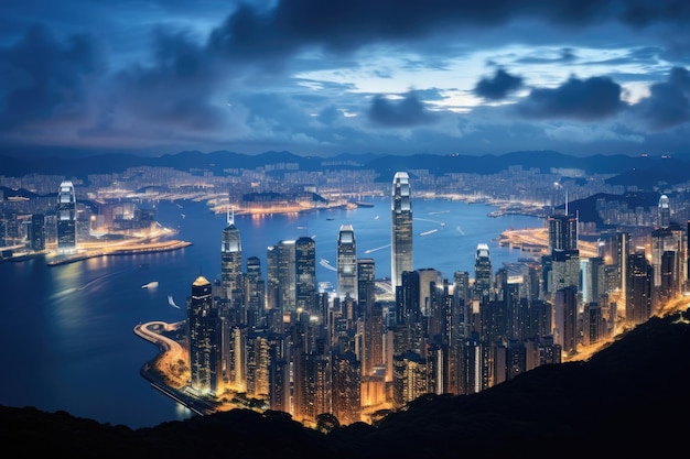L'horizon de Hong Kong la nuit Hong Kong Chine Vue depuis le pic Victoria L'horizontale de l'île de Hong Kong et de Kowloon depuis le sommet Victoria généré par l'IA
