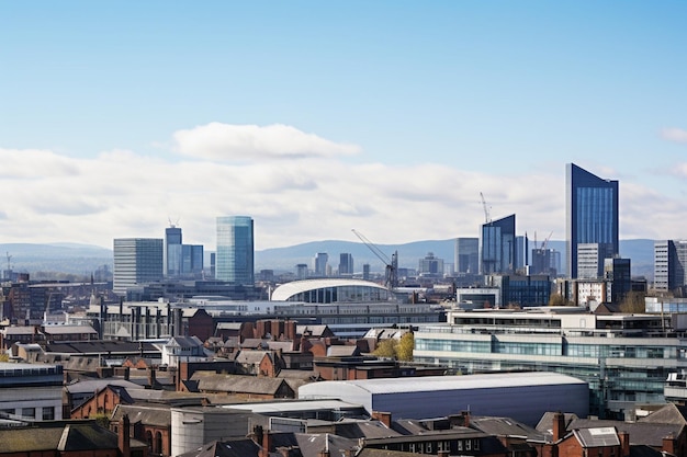 Photo l'horizon de manchester, en angleterre, avec un panorama sur un fond blanc