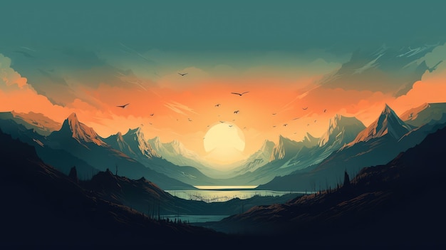 Horizon Montagnes Fond d'écran Paysage Illustrations Generative AI