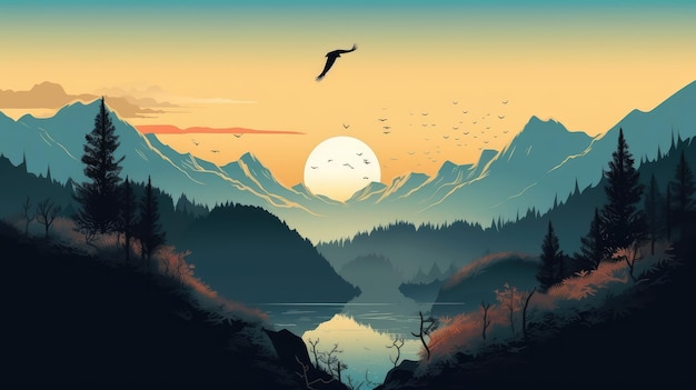 Photo horizon montagnes fond d'écran paysage illustrations generative ai