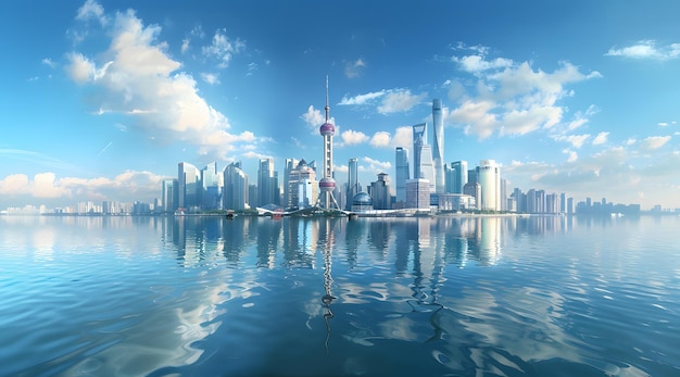 L'horizon de Shanghai avec un reflet dans la rivière Huangpu en Chine