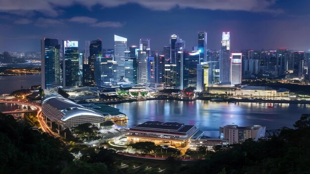 Photo l'horizon de singapour vu du mont faber la nuit avec des bâtiments urbains