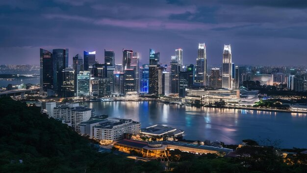 Photo l'horizon de singapour vu du mont faber la nuit avec des bâtiments urbains