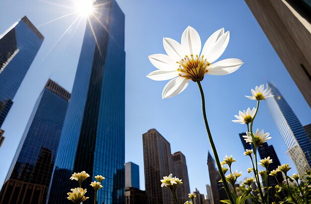 Un horizon urbain moderne avec des gratte-ciel et des tours Le reflet