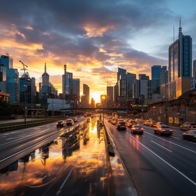 un horizon de la ville au lever du soleil montrant le dynamisme et l'excitation de la vie urbaine moderne