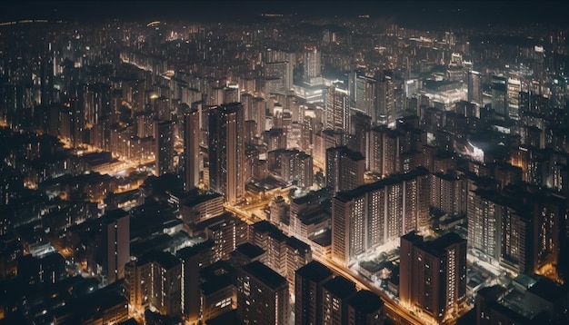 L'horizon de la ville brille en bleu au crépuscule un paysage futuriste illuminé généré par l'IA