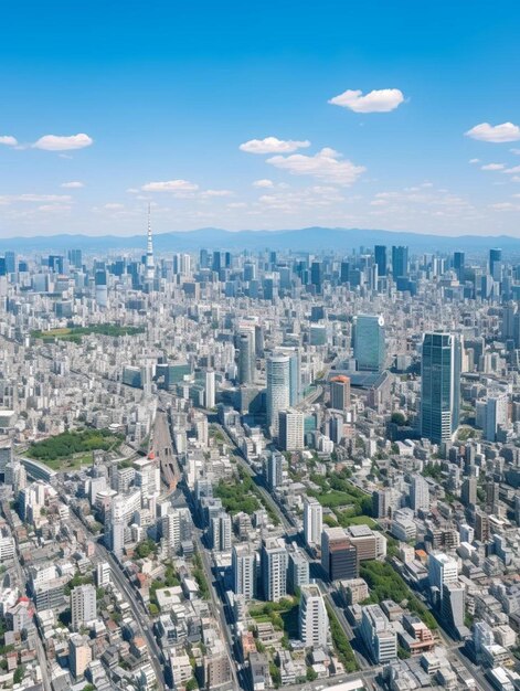 un horizon de la ville avec un ciel bleu et une ville en arrière-plan