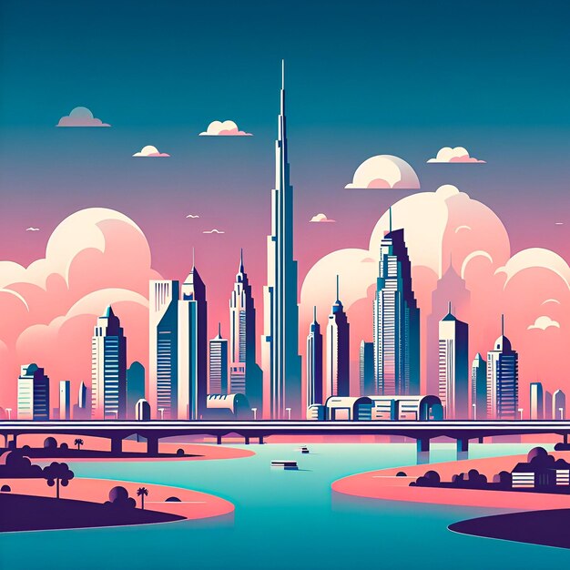 L'horizon de la ville de Dubaï est un vecteur plat