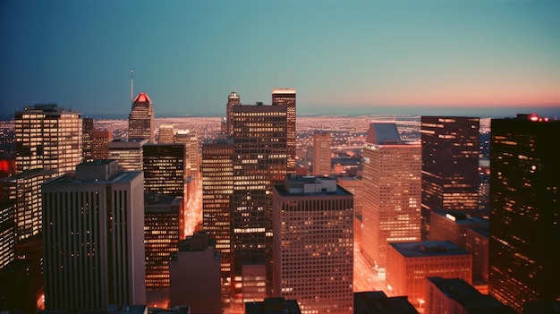 L'horizon de la ville illuminé brille dans la photographie crépusculaire