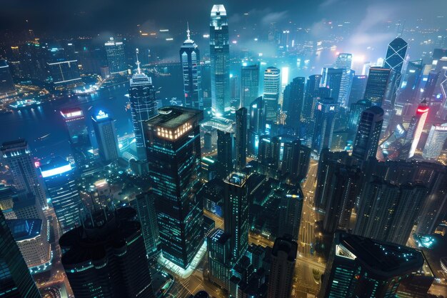 L'horizon de la ville intelligente avec vue aérienne et réalité augmentée