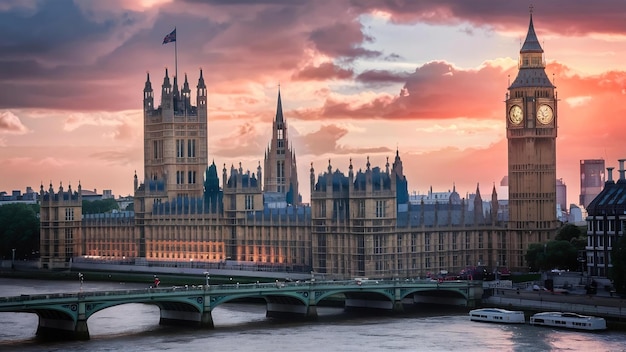 L'horizon de la ville de Londres avec Big Ben et les maisons du Parlement paysage urbain au Royaume-Uni