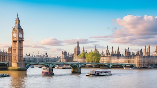 L'horizon de la ville de Londres avec Big Ben et les maisons du Parlement paysage urbain au Royaume-Uni