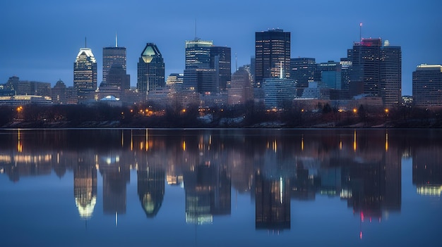 Un horizon de la ville avec les lumières allumées