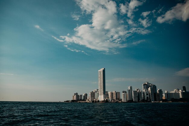 Photo horizonte de la ville mer et ciel