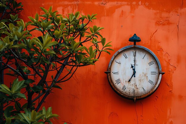 Photo l'horloge antique sur le mur orange