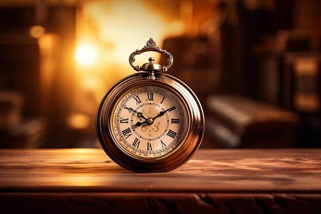 Une horloge antique sur une vieille table marque l'heure de la réussite de la lecture.