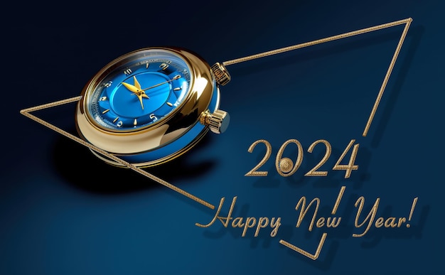 Horloge de bonne année année sur l'image ai générative de surface bleue