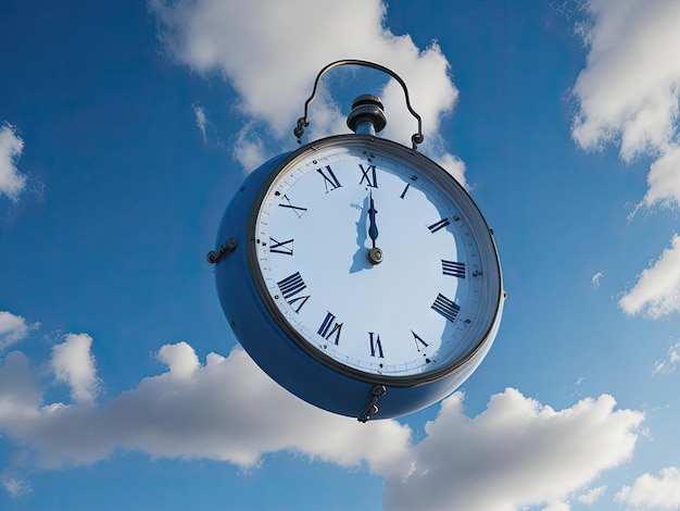 L'horloge dans le ciel bleu nuageux est générative