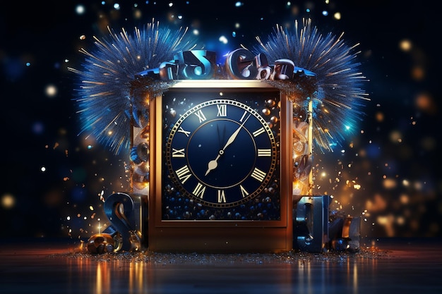 L'horloge du compte à rebours de minuit entourée de festivités Nouvelles 00436 02