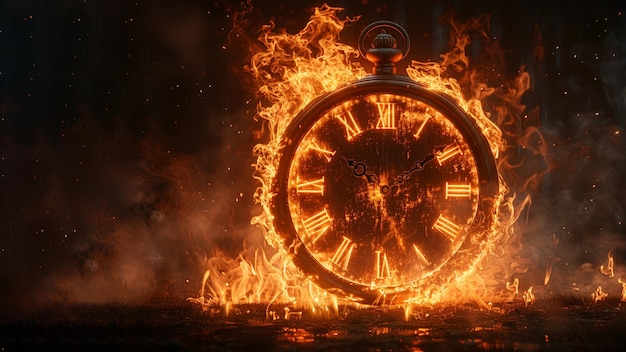 Horloge sur le feu temps de combustion se termine dans l'image d'horloge de feu IA générative