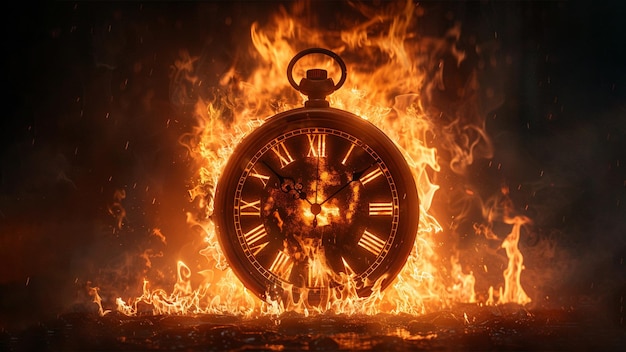 Horloge sur le feu temps de combustion se termine dans l'image d'horloge de feu IA générative