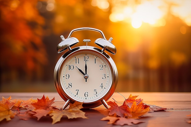 Une horloge sur fond d'automne