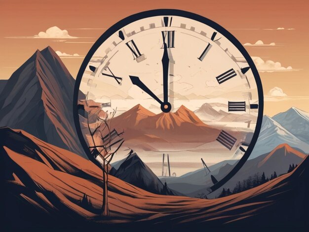 Photo une horloge géante devant les montagnes.