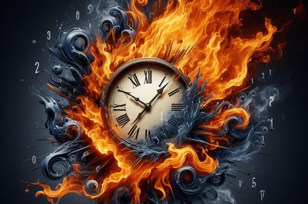 Photo une horloge immergée dans les flammes