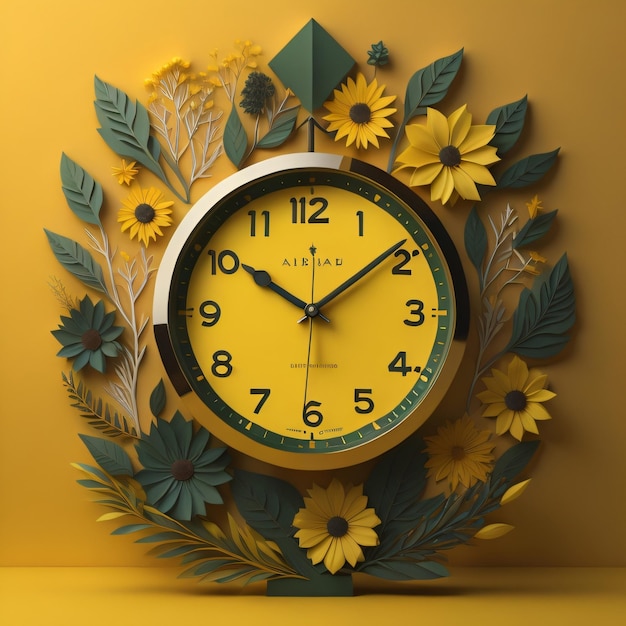 horloge jaune avec fleur