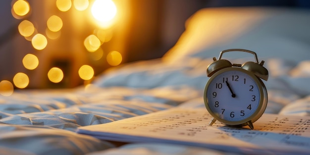 Une horloge sur un lit avec un drap blanc L'heure est 10h30 L'horloge est sur un morceau de papier