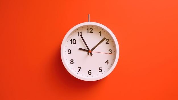 Une horloge minimale blanche isolée sur fond rouge