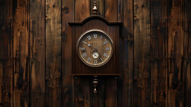 Photo une horloge murale en bois avec un cadran blanc et des chiffres noirs l'horloge est accrochée à un mur en bois