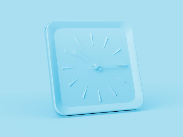 Horloge murale carrée bleue simple 3d 1015 Dix quinze quarts passé 10 Fond bleu Illustration 3d