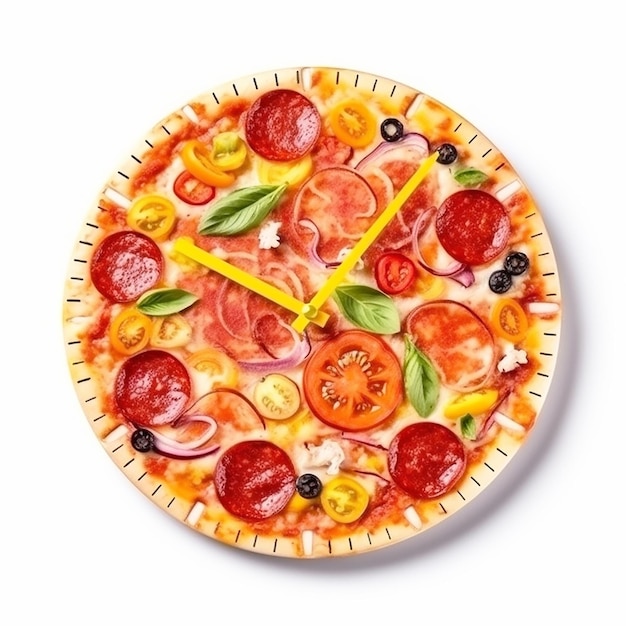 Horloge murale Pizza time en forme de pizza ronde Fond blanc