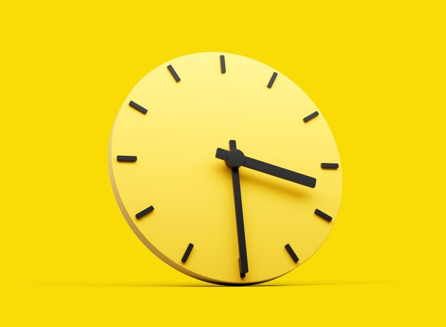 Horloge murale ronde jaune simple 3d 330 trois heures et demie 3 heures sur fond jaune illustration 3d