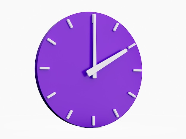 Horloge murale violette de rendu 3d abstrait minimal sur blanc Le temps est de 2 heures ou de deux heures