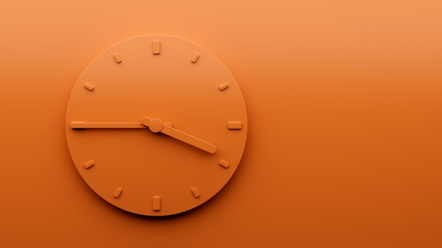 Horloge orange minimale 345 heures quart à quatre horloge murale minimaliste abstraite Illustration 3d