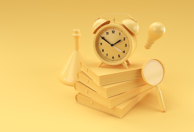 Horloge de rendu 3D avec des livres dans un style minimal Illustration.