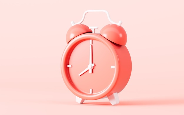 Horloge rose de dessin animé dans le rendu 3d de fond rose