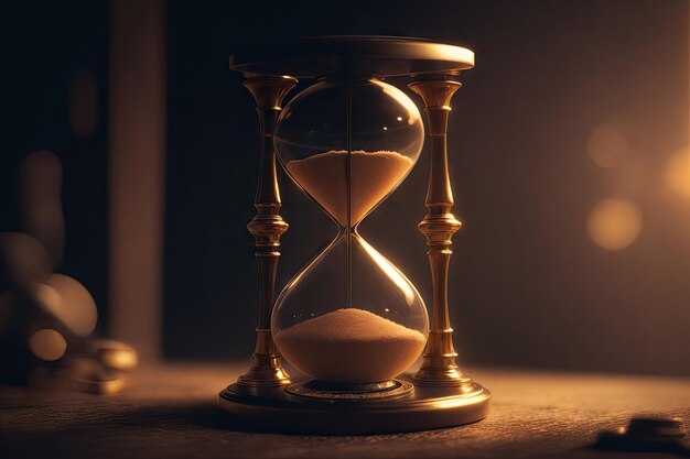 Photo horloge à sable en bois sur la table en bois avec un fond en bois ai génératif