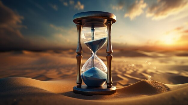 Une horloge de sable dans le sable Concept du temps qui passe créé