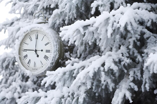 Photo horloge vintage à l'extérieur en hiver réseau neuronal généré par l'ia