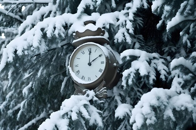 Photo horloge vintage à l'extérieur en hiver réseau neuronal généré par l'ia
