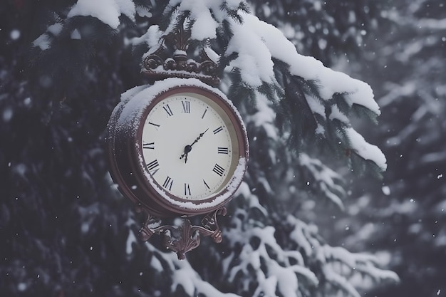 Horloge vintage à l'extérieur en hiver réseau de neurones ai généré