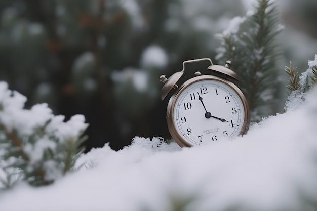 Horloge vintage à l'extérieur en hiver réseau de neurones ai généré