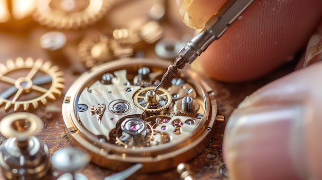 Photo un horloger répare une montre la montre est une montre mécanique l'horloger utilise un tournevis pour enlever une vis de la montre