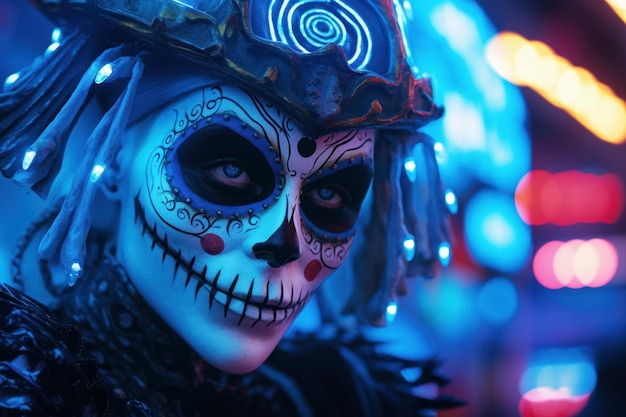 Horreur de squelette de carnaval au néon Générer Ai