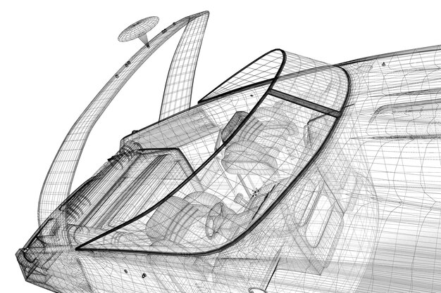 Hors-bord, Speeding Powerboat, structure de carrosserie modèle 3D, modèle de fil