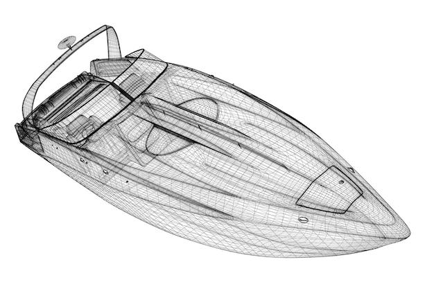 Hors-bord, Speeding Powerboat, structure de carrosserie modèle 3D, modèle de fil