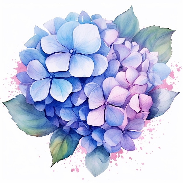 Un hortensia bleu avec des fleurs roses et bleues.